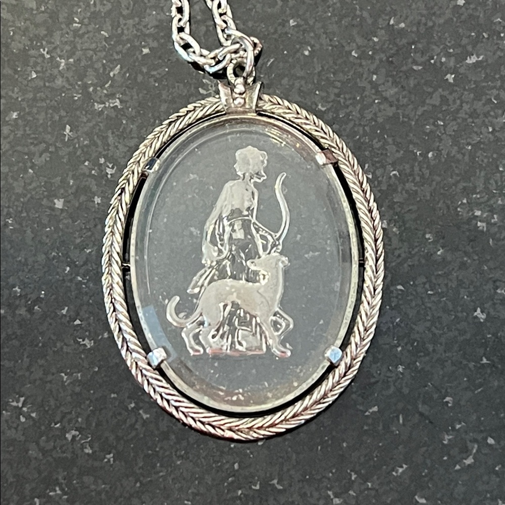 Vintage Avon necklace Diana the huntress and hound on glass